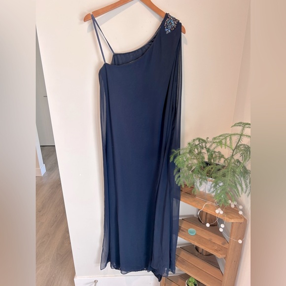 Adrianna Papell One Shoulder Draped Royal Navy Gown ~ size US 8 - Picture 4 of 6